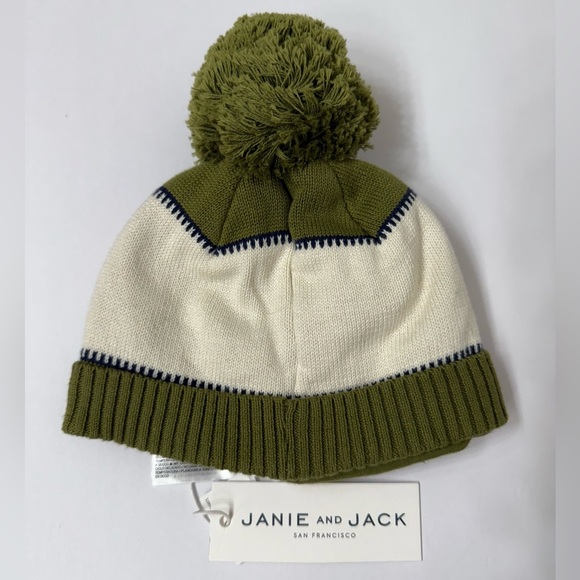 Janie and Jack Horse Green and Cream Pom Beanie - Picture 4 of 5